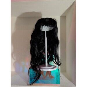 24" Black Human Hair Wig With Bangs Long Wavy Natural Full Wig Pre-Owned